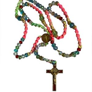 Colorful Beaded Cross RosaryNecklace
